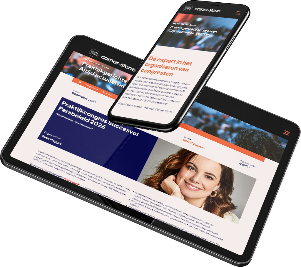 Website voor Corner-Stone op desktop, tablet en smartphone